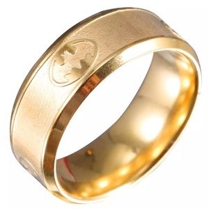Gold Stainless Steel BATMAN Insignia Emblem Embossed Engraved 8mm Band Ring